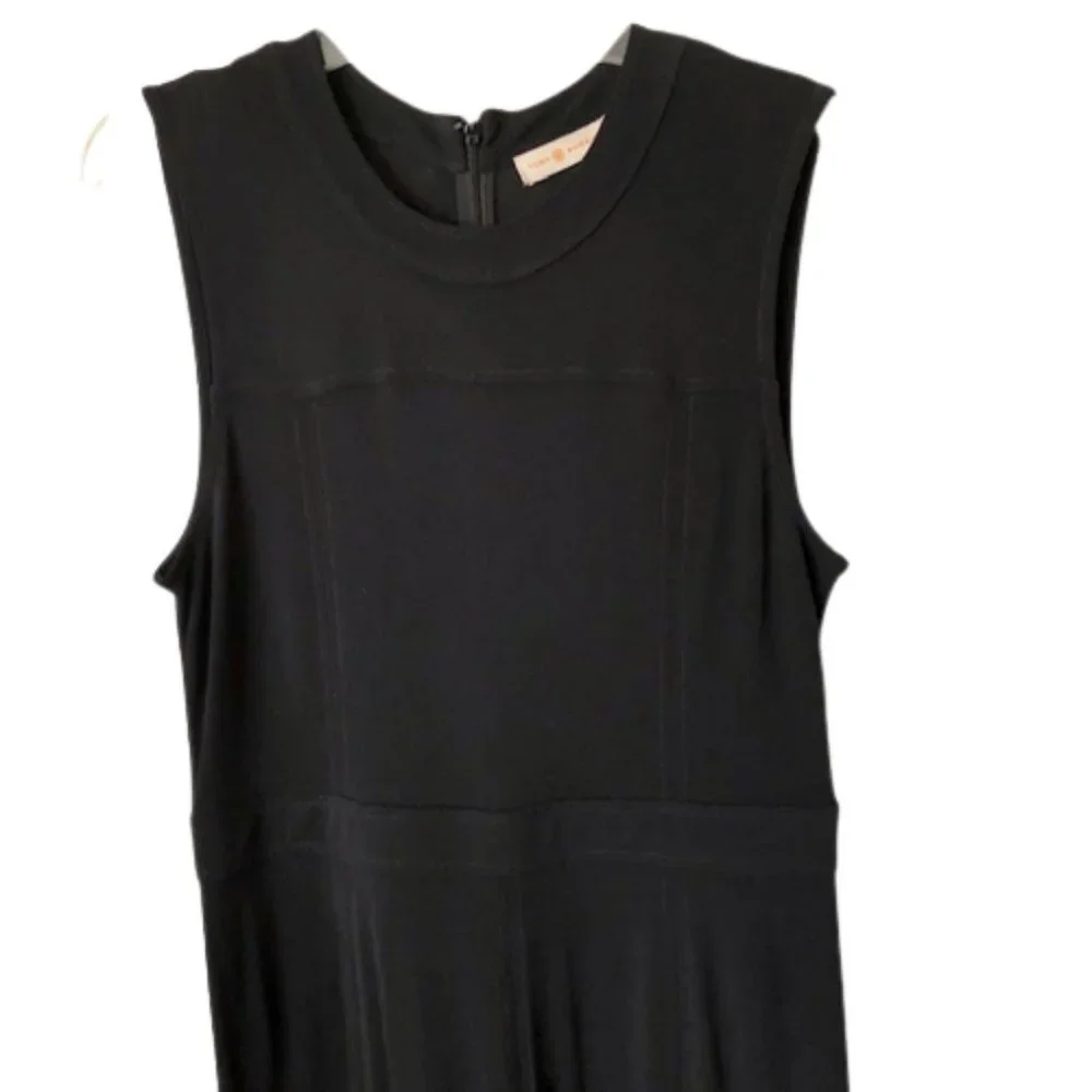 Tory Burch Black Midi Fit and Flare Shift Dress - Ruffle - 8